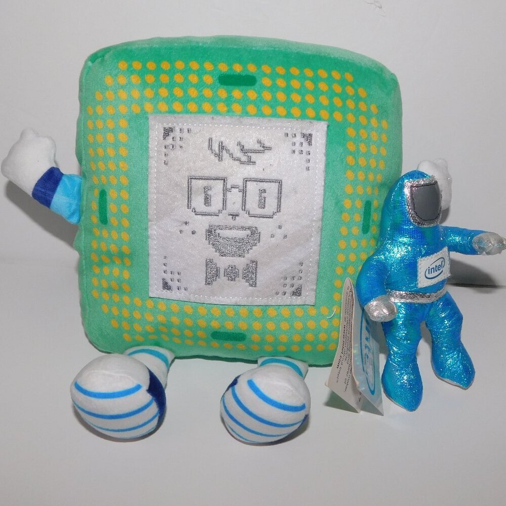Set 2 Intel Plush toys Chip CHIPPY and Vintage 1997 Blue Space Man Astronaut